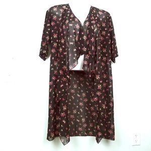 LulaRoe M Kimono Cover Up Cardigan Black Floral Sheer